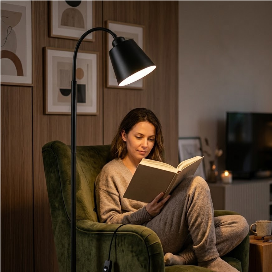 Scandinavian Wood Floor Lamp | Minimalist Metal Standing Lamp for Living Room