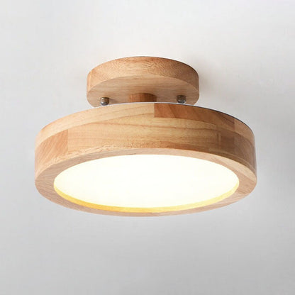 Sol Nordic Round Wood Ceiling Light | Ultra-Thin Modern LED Flush Mount Lamp