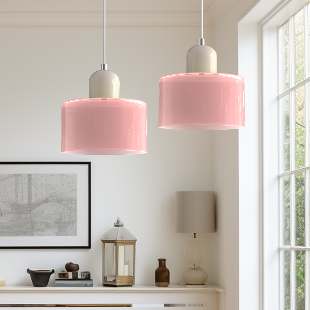Sol Bauhaus Glass Pendant Light | Retro Ribbed Amber Hanging Ceiling Lamp