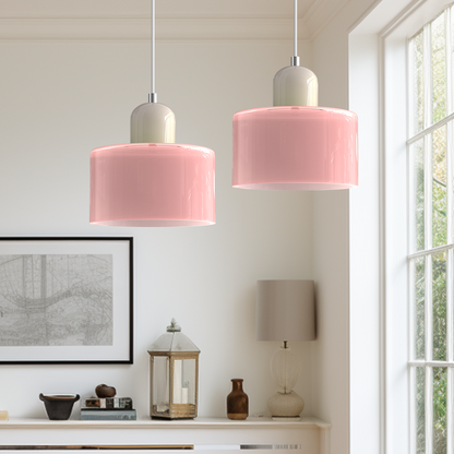 Sol Bauhaus Glass Pendant Light | Retro Ribbed Amber Hanging Ceiling Lamp