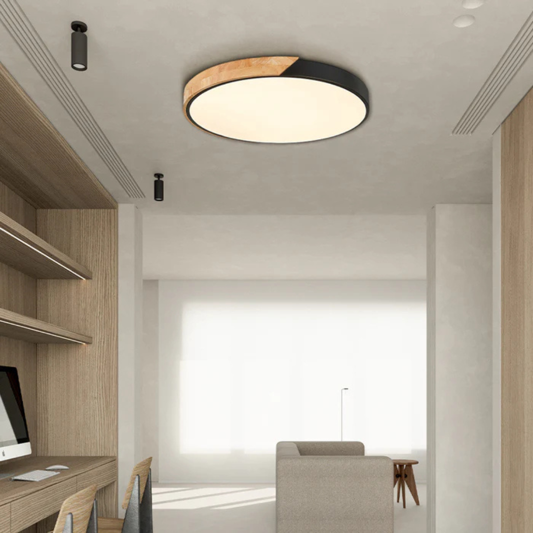 Sol Delos Wooden LED Ceiling Light | Ultra-Thin Flush Mount Timber Lamp for Living Room
