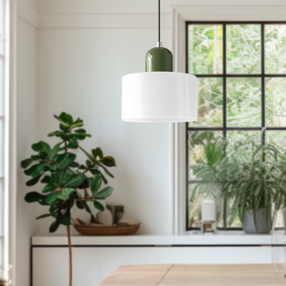 Sol Bauhaus Glass Pendant Light | Retro Ribbed Amber Hanging Ceiling Lamp
