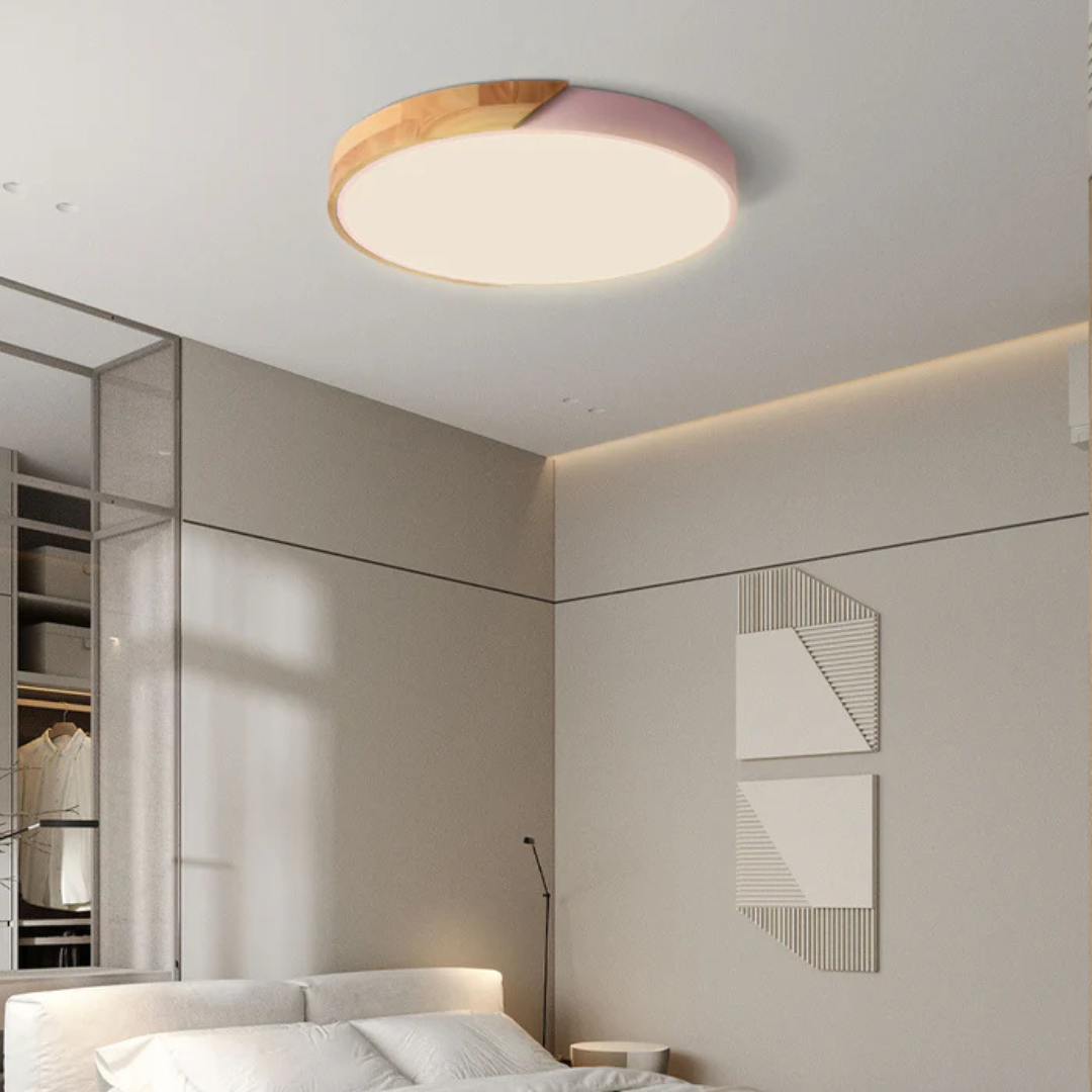 Sol Delos Wooden LED Ceiling Light | Ultra-Thin Flush Mount Timber Lamp for Living Room
