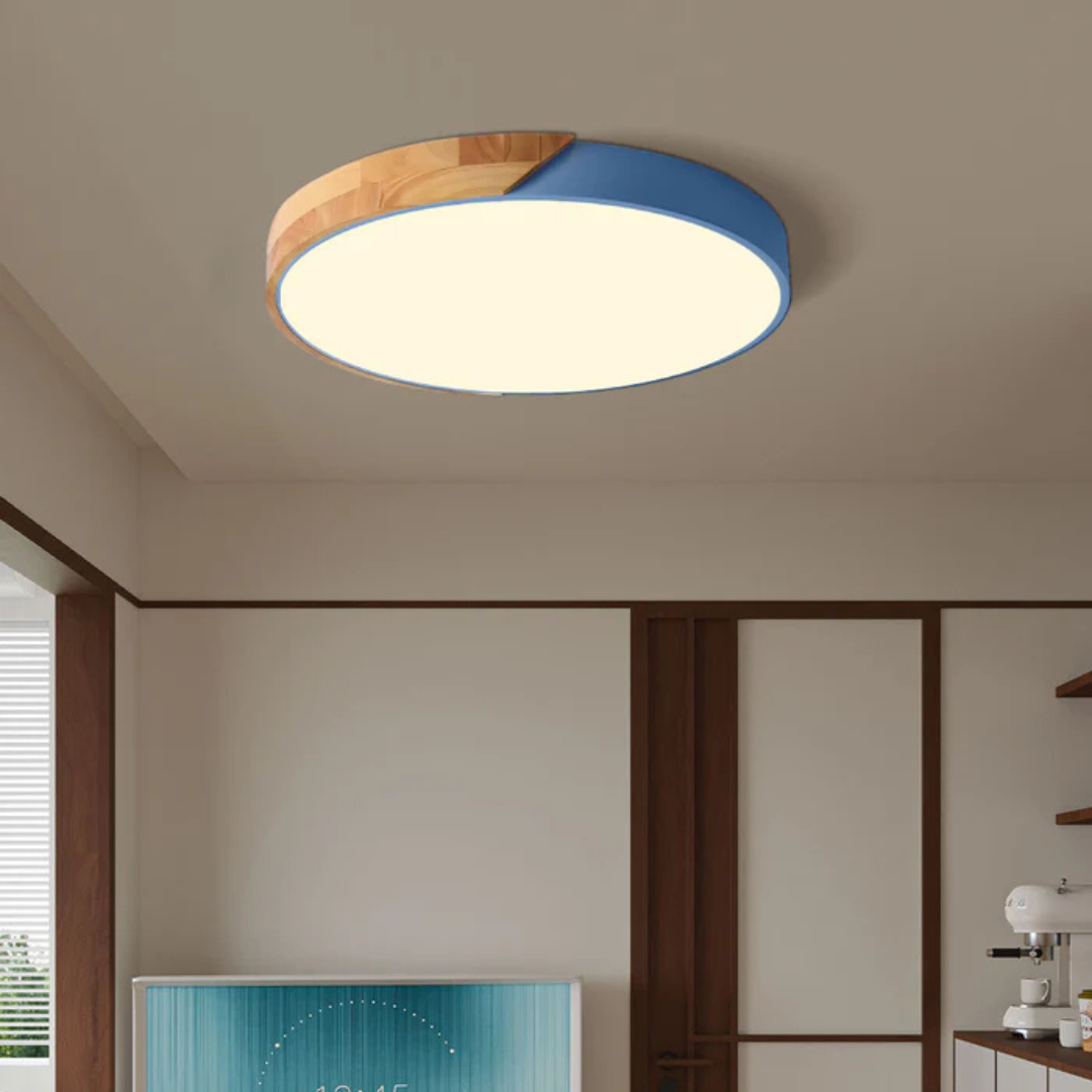 Sol Delos Wooden LED Ceiling Light | Ultra-Thin Flush Mount Timber Lamp for Living Room