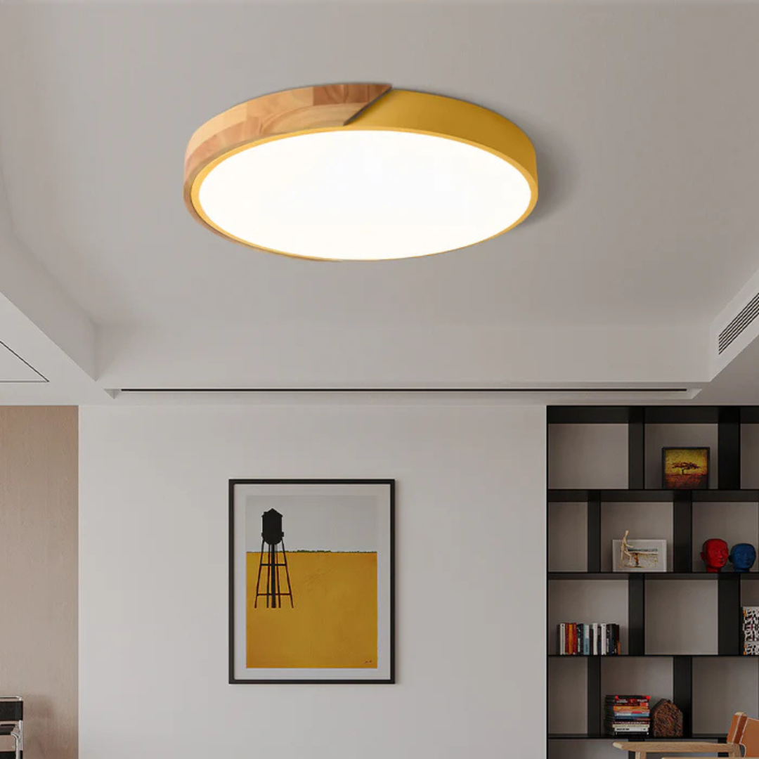 Sol Delos Wooden LED Ceiling Light | Ultra-Thin Flush Mount Timber Lamp for Living Room