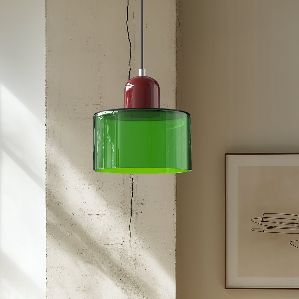 Sol Bauhaus Glass Pendant Light | Retro Ribbed Amber Hanging Ceiling Lamp