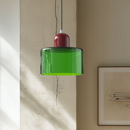 Sol Bauhaus Glass Pendant Light | Retro Ribbed Amber Hanging Ceiling Lamp