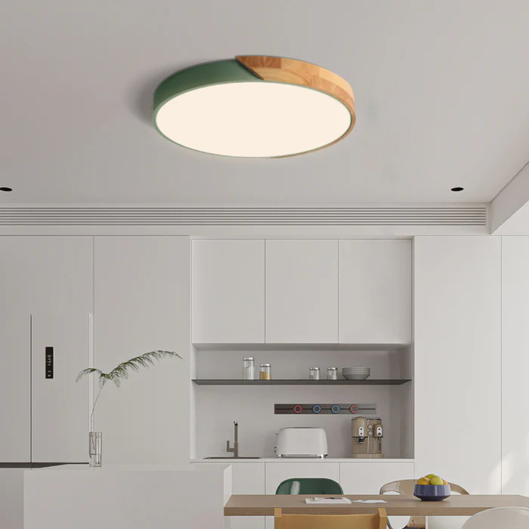 Sol Delos Wooden LED Ceiling Light | Ultra-Thin Flush Mount Timber Lamp for Living Room