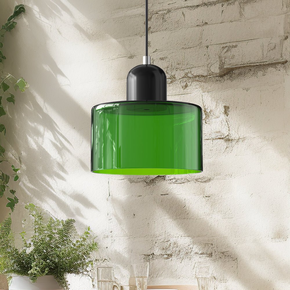Sol Bauhaus Glass Pendant Light | Retro Ribbed Amber Hanging Ceiling Lamp