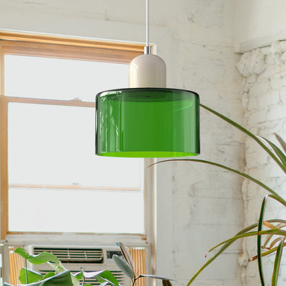 Sol Bauhaus Glass Pendant Light | Retro Ribbed Amber Hanging Ceiling Lamp