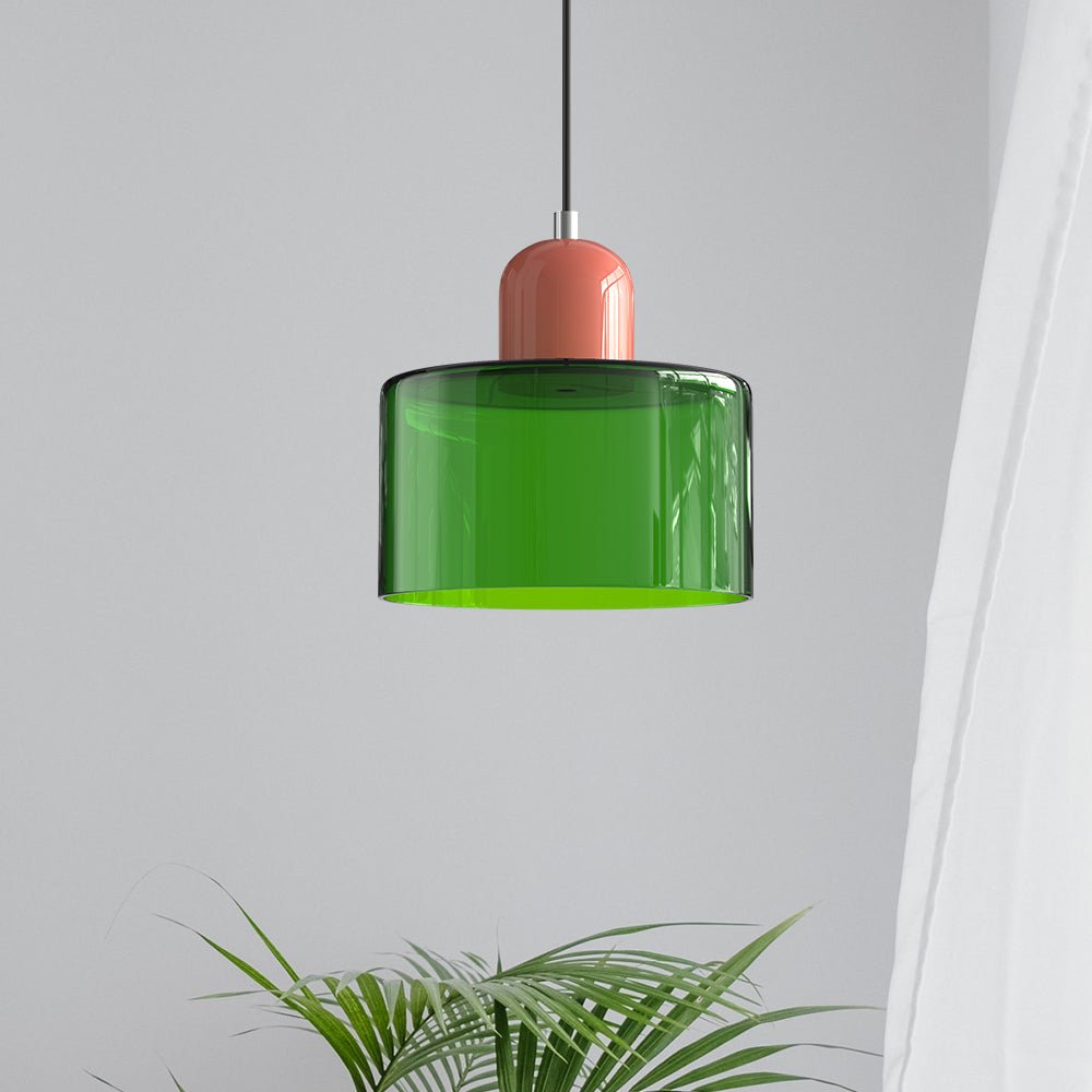 Sol Bauhaus Glass Pendant Light | Retro Ribbed Amber Hanging Ceiling Lamp