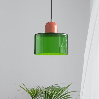 Sol Bauhaus Glass Pendant Light | Retro Ribbed Amber Hanging Ceiling Lamp
