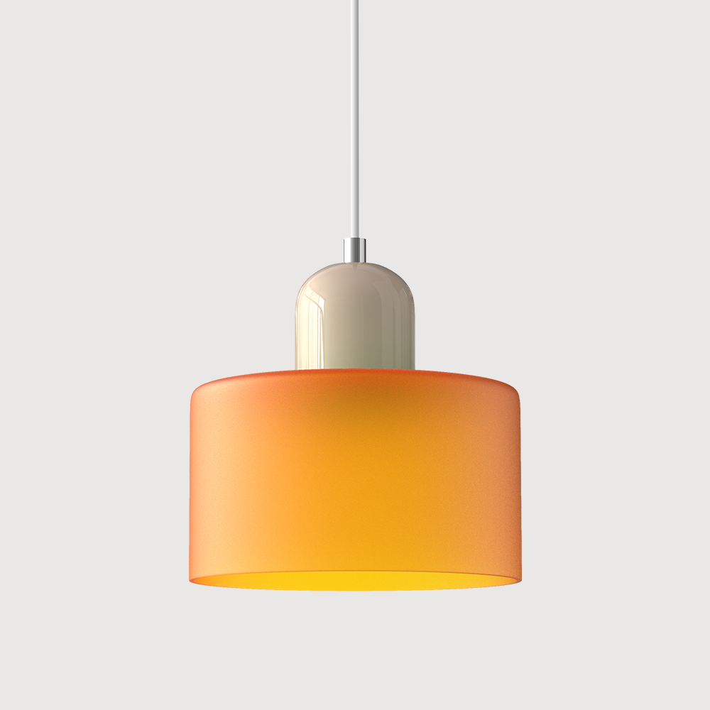 Sol Bauhaus Glass Pendant Light | Retro Ribbed Amber Hanging Ceiling Lamp