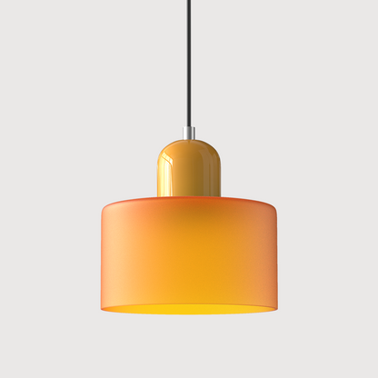 Sol Bauhaus Glass Pendant Light | Retro Ribbed Amber Hanging Ceiling Lamp