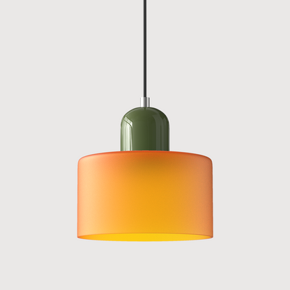 Sol Bauhaus Glass Pendant Light | Retro Ribbed Amber Hanging Ceiling Lamp