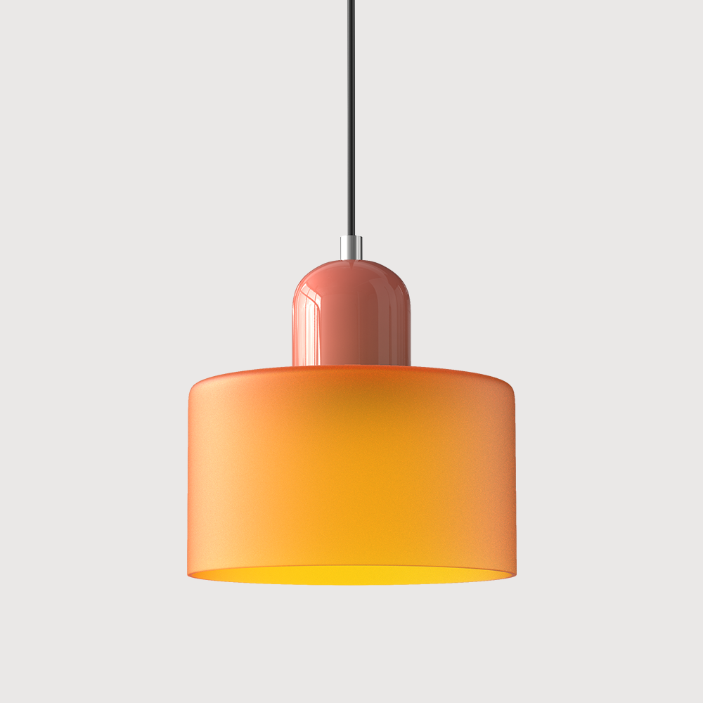 Sol Bauhaus Glass Pendant Light | Retro Ribbed Amber Hanging Ceiling Lamp