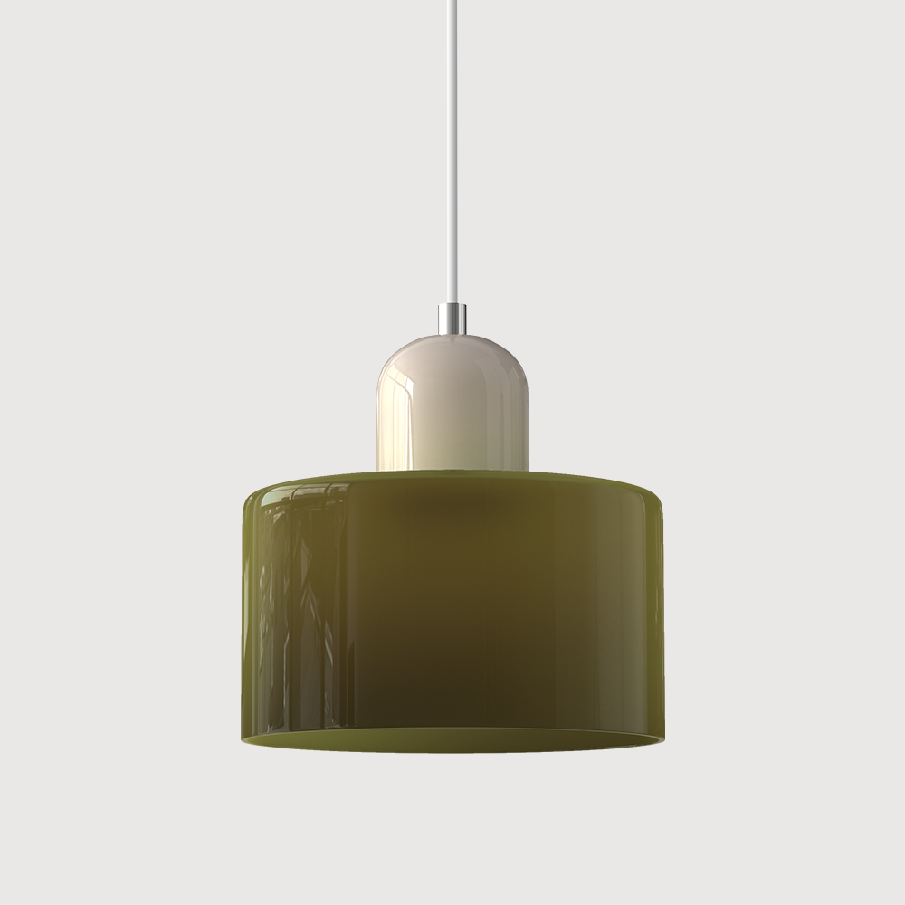 Sol Bauhaus Glass Pendant Light | Retro Ribbed Amber Hanging Ceiling Lamp