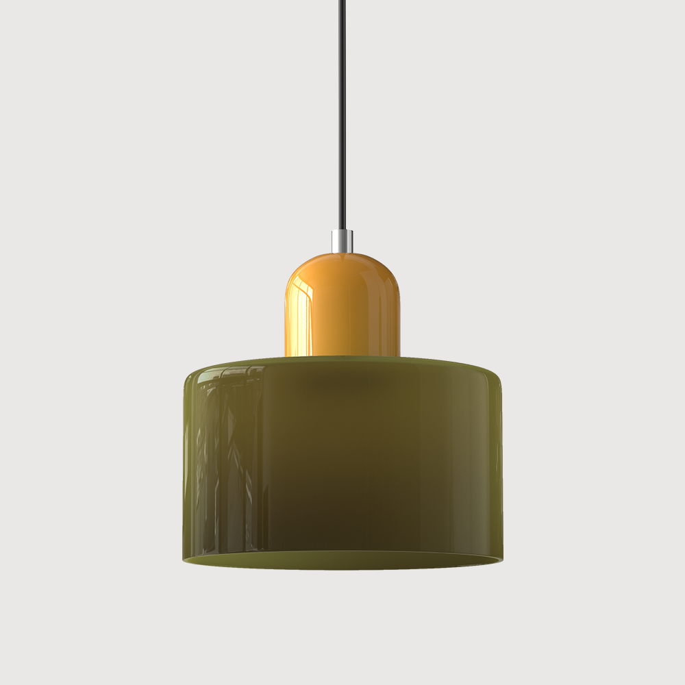 Sol Bauhaus Glass Pendant Light | Retro Ribbed Amber Hanging Ceiling Lamp