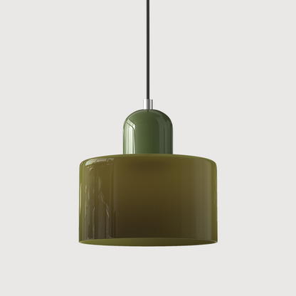 Sol Bauhaus Glass Pendant Light | Retro Ribbed Amber Hanging Ceiling Lamp