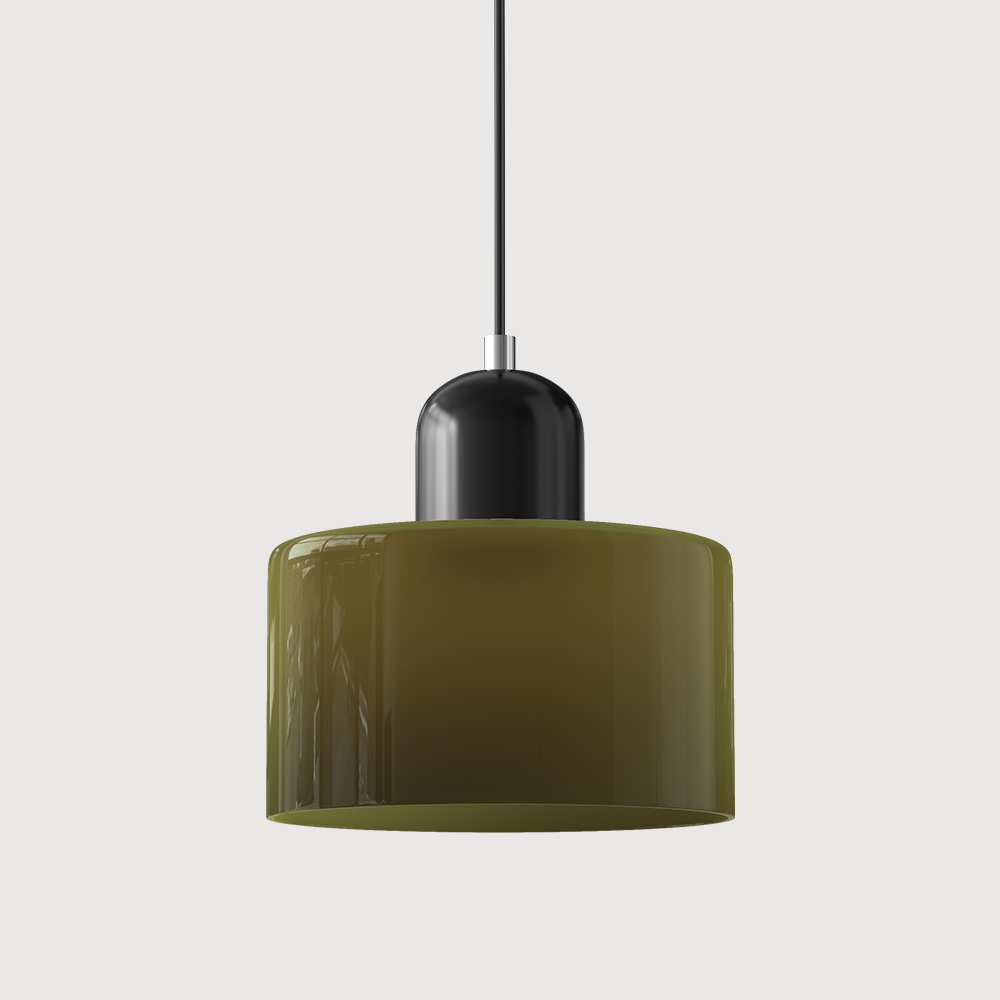 Sol Bauhaus Glass Pendant Light | Retro Ribbed Amber Hanging Ceiling Lamp