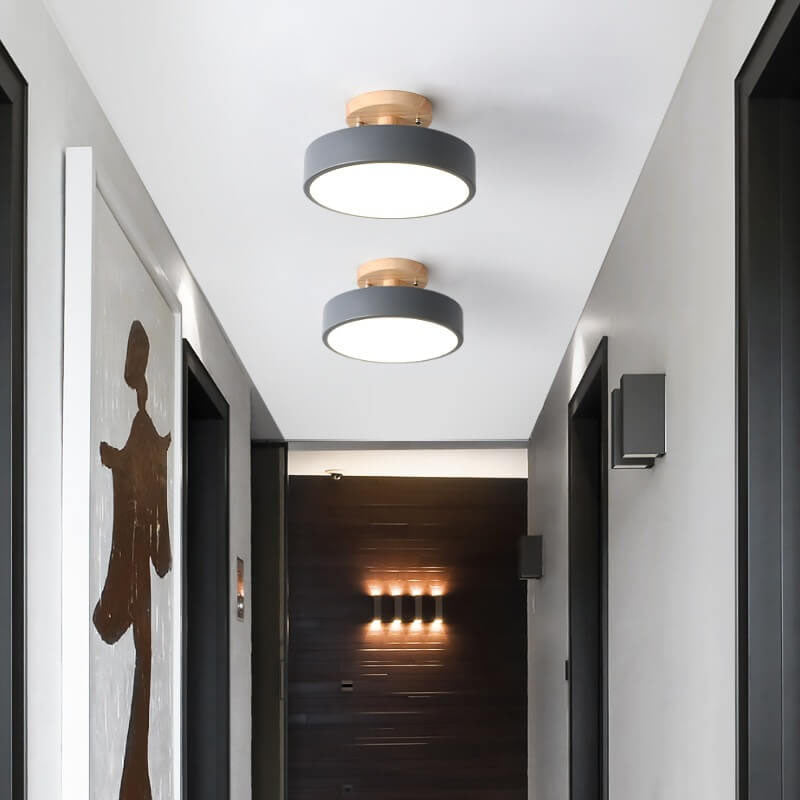 Sol Nordic Round Wood Ceiling Light | Ultra-Thin Modern LED Flush Mount Lamp