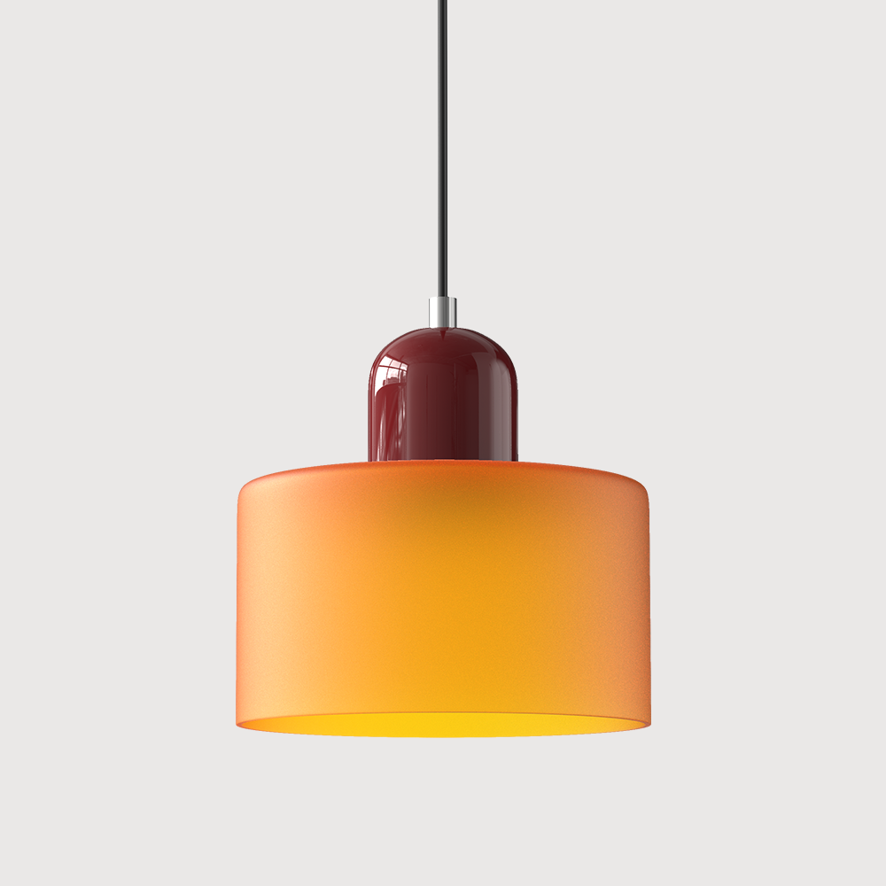 Sol Bauhaus Glass Pendant Light | Retro Ribbed Amber Hanging Ceiling Lamp