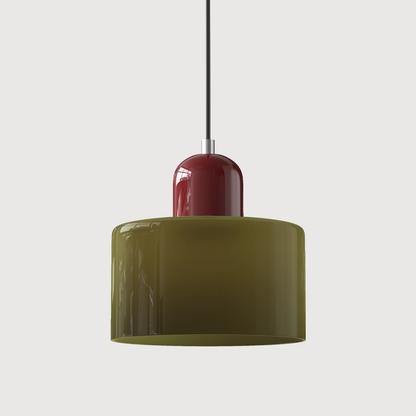 Sol Bauhaus Glass Pendant Light | Retro Ribbed Amber Hanging Ceiling Lamp