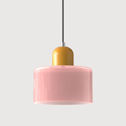 Sol Bauhaus Glass Pendant Light | Retro Ribbed Amber Hanging Ceiling Lamp