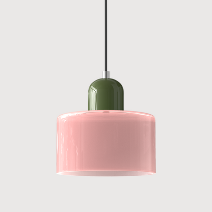 Sol Bauhaus Glass Pendant Light | Retro Ribbed Amber Hanging Ceiling Lamp