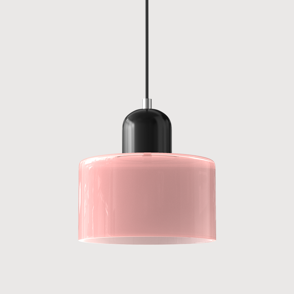 Sol Bauhaus Glass Pendant Light | Retro Ribbed Amber Hanging Ceiling Lamp