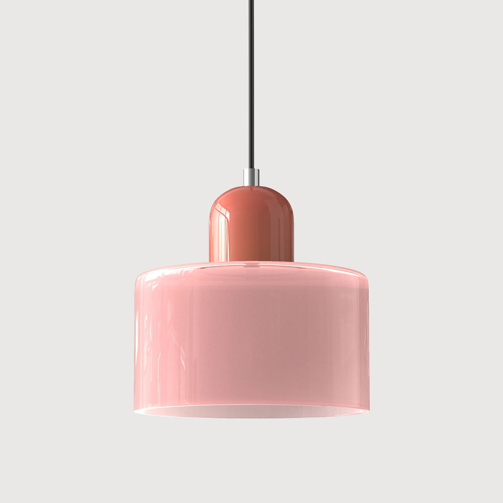 Sol Bauhaus Glass Pendant Light | Retro Ribbed Amber Hanging Ceiling Lamp