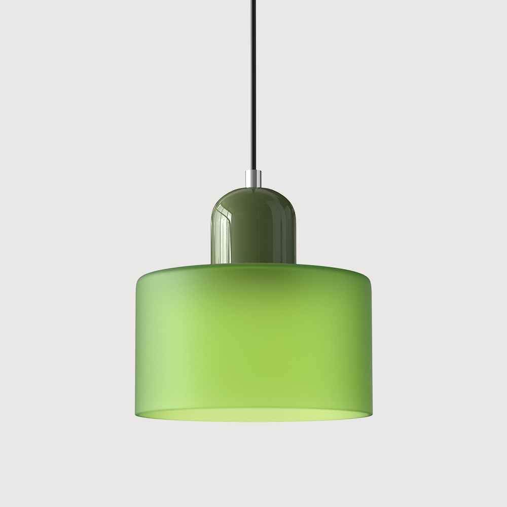 Sol Bauhaus Glass Pendant Light | Retro Ribbed Amber Hanging Ceiling Lamp