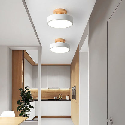 Sol Nordic Round Wood Ceiling Light | Ultra-Thin Modern LED Flush Mount Lamp