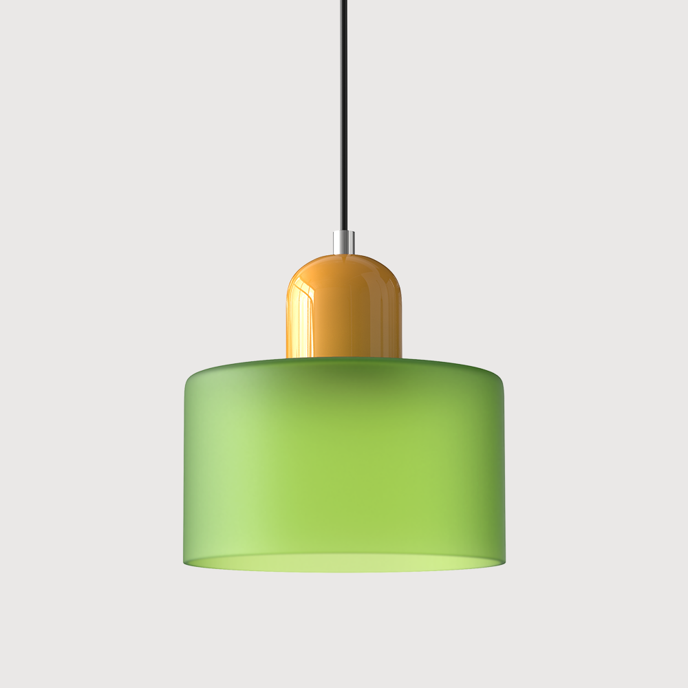 Sol Bauhaus Glass Pendant Light | Retro Ribbed Amber Hanging Ceiling Lamp