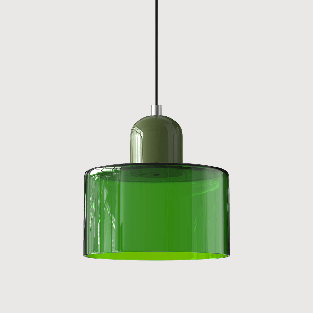 Sol Bauhaus Glass Pendant Light | Retro Ribbed Amber Hanging Ceiling Lamp