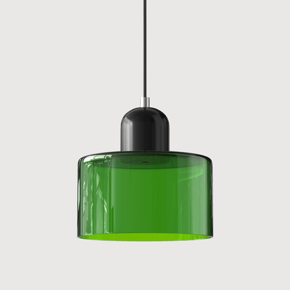 Sol Bauhaus Glass Pendant Light | Retro Ribbed Amber Hanging Ceiling Lamp