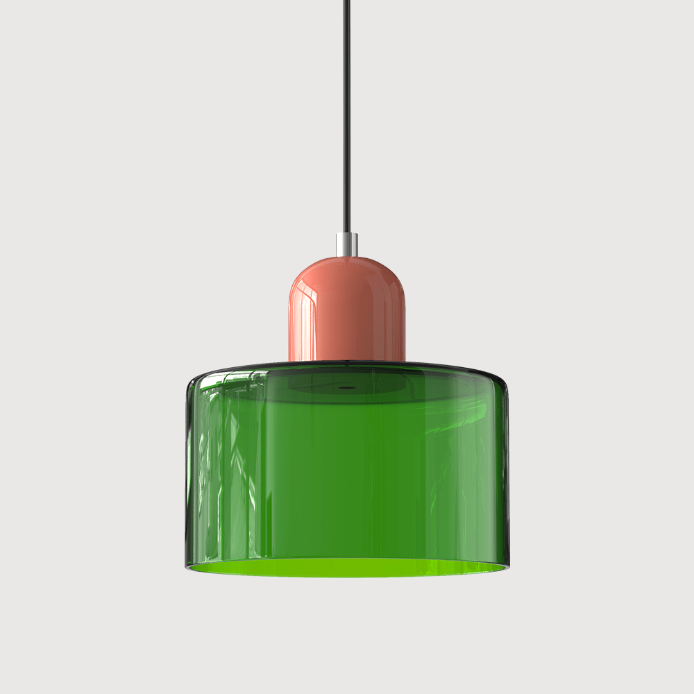 Sol Bauhaus Glass Pendant Light | Retro Ribbed Amber Hanging Ceiling Lamp