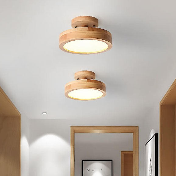 Sol Nordic Round Wood Ceiling Light | Ultra-Thin Modern LED Flush Mount Lamp