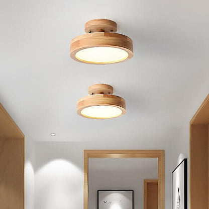 Sol Nordic Round Wood Ceiling Light | Ultra-Thin Modern LED Flush Mount Lamp