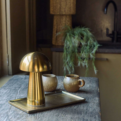 Luna Modern Brass Mushroom Lamp | Rechargeable USB Table Lamp for Living Room
