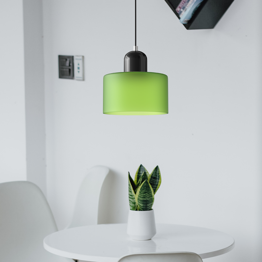 Sol Bauhaus Glass Pendant Light | Retro Ribbed Amber Hanging Ceiling Lamp