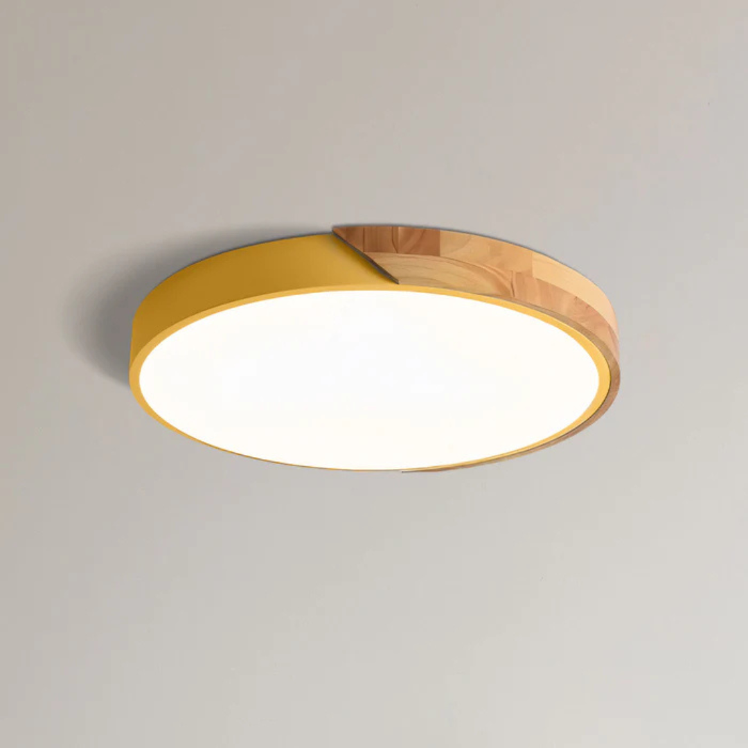 Sol Delos Wooden LED Ceiling Light | Ultra-Thin Flush Mount Timber Lamp for Living Room