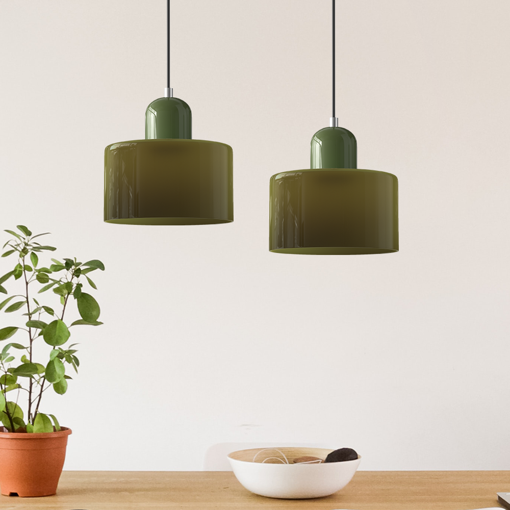 Sol Bauhaus Glass Pendant Light | Retro Ribbed Amber Hanging Ceiling Lamp