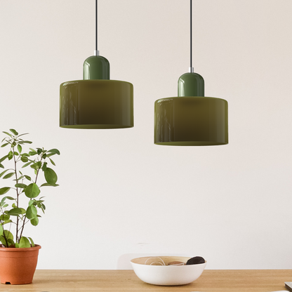 Sol Bauhaus Glass Pendant Light | Retro Ribbed Amber Hanging Ceiling Lamp