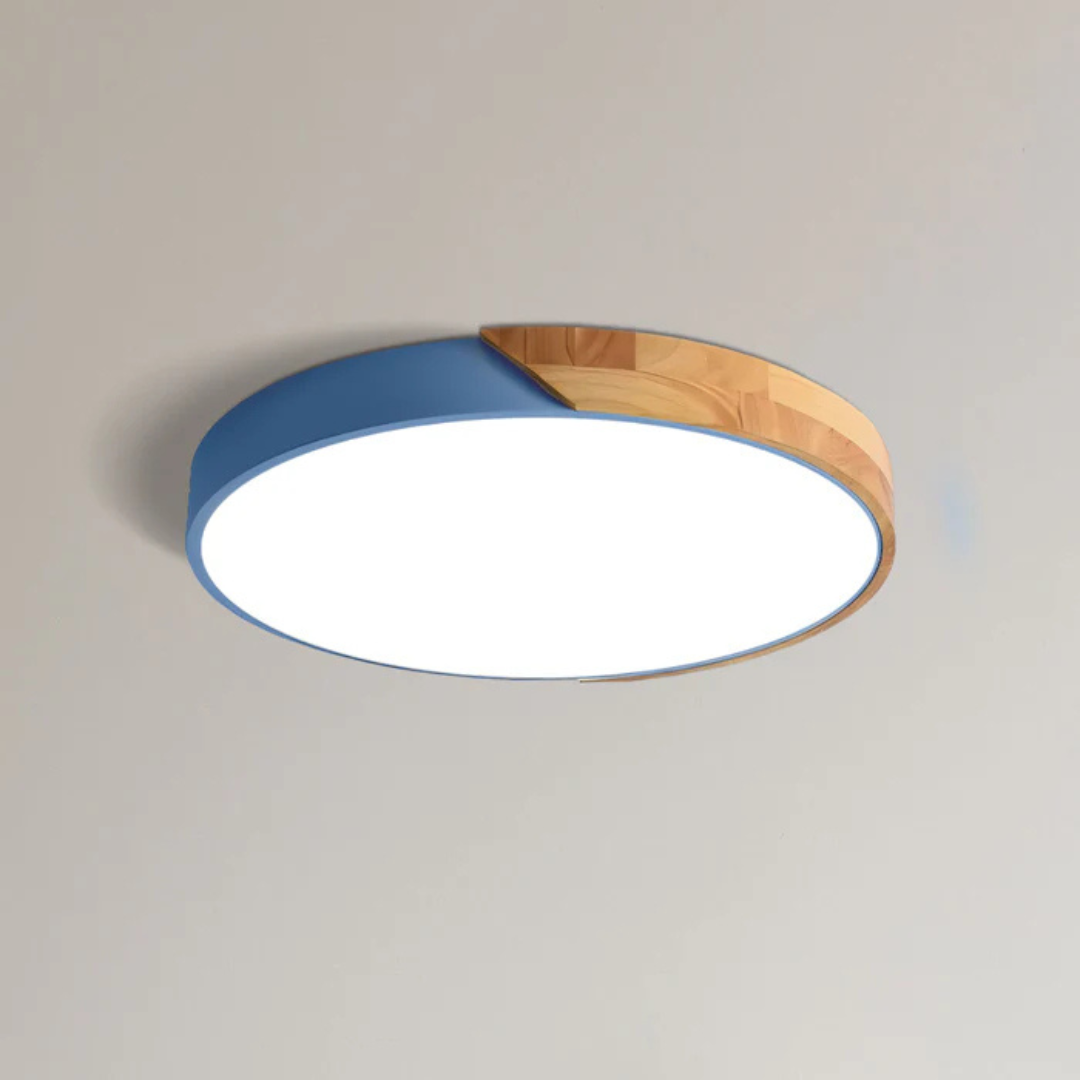 Sol Delos Wooden LED Ceiling Light | Ultra-Thin Flush Mount Timber Lamp for Living Room