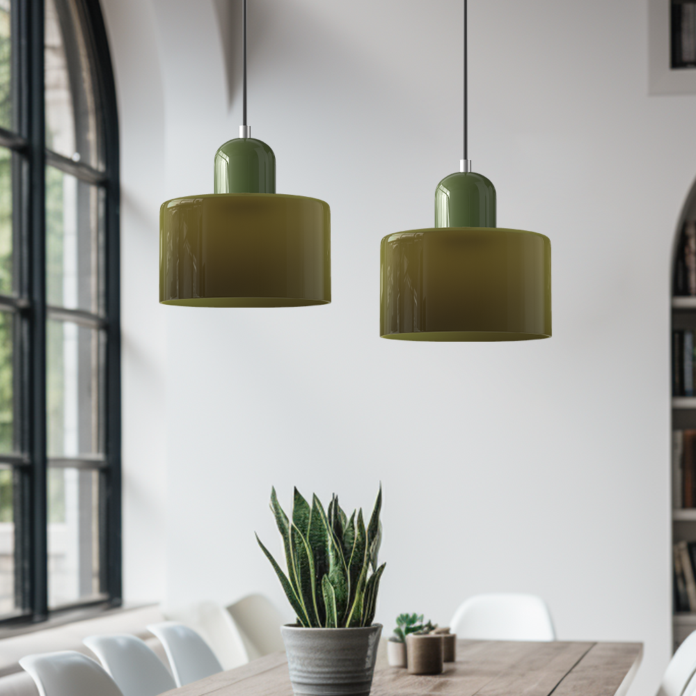 Sol Bauhaus Glass Pendant Light | Retro Ribbed Amber Hanging Ceiling Lamp