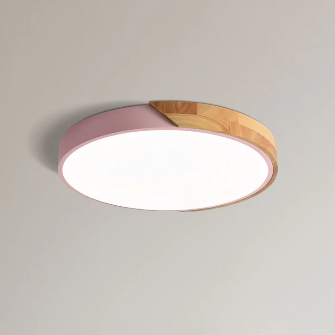 Sol Delos Wooden LED Ceiling Light | Ultra-Thin Flush Mount Timber Lamp for Living Room