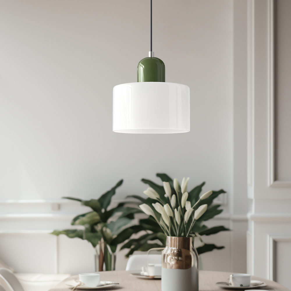 Sol Bauhaus Glass Pendant Light | Retro Ribbed Amber Hanging Ceiling Lamp