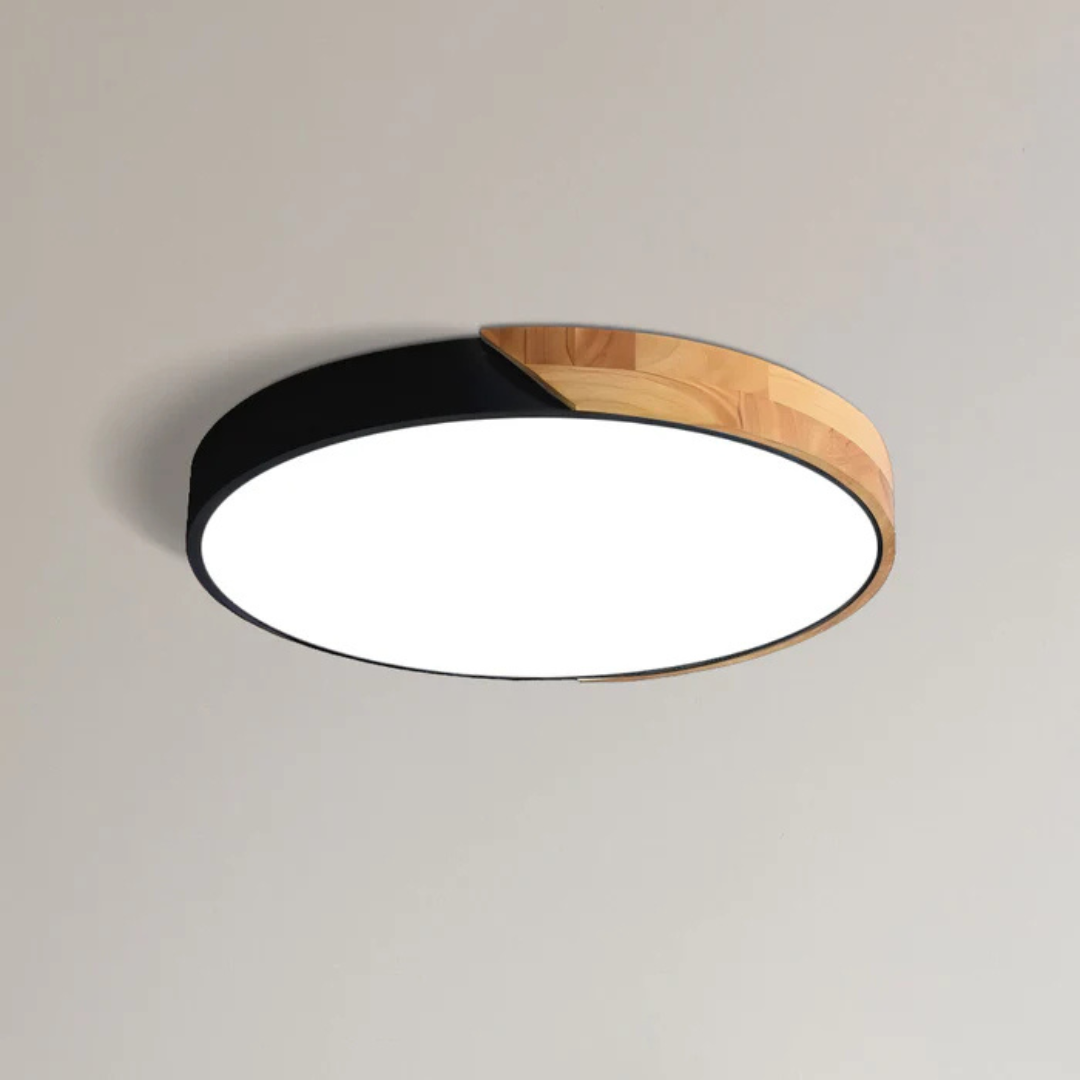 Sol Delos Wooden LED Ceiling Light | Ultra-Thin Flush Mount Timber Lamp for Living Room