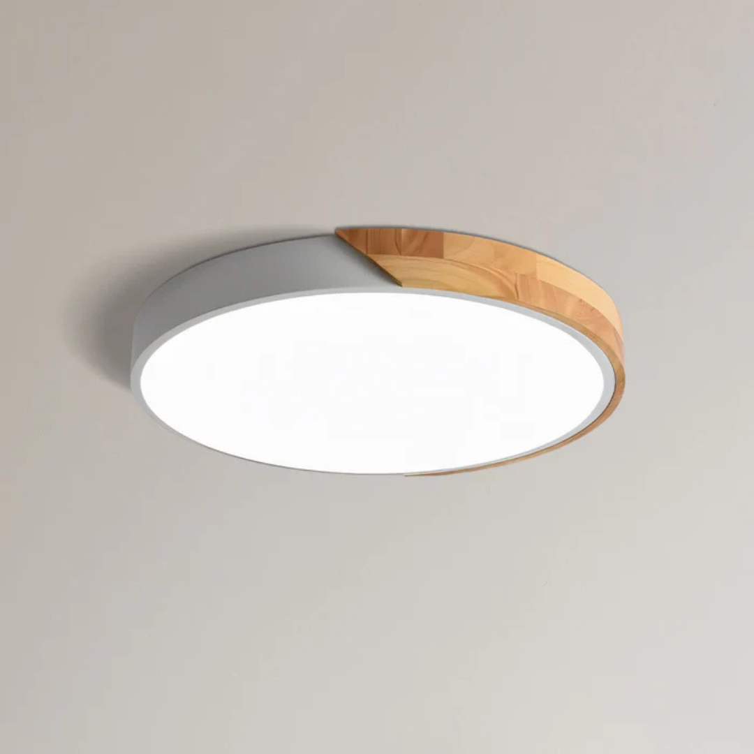 Sol Delos Wooden LED Ceiling Light | Ultra-Thin Flush Mount Timber Lamp for Living Room
